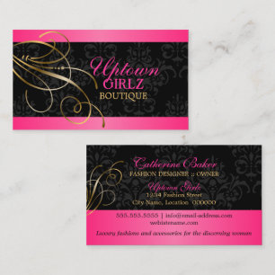 Elegante Gold-Wirbel und Black Damask Visitenkarte