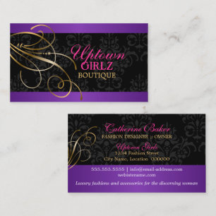 Elegante Gold-Wirbel und Black Damask Visitenkarte