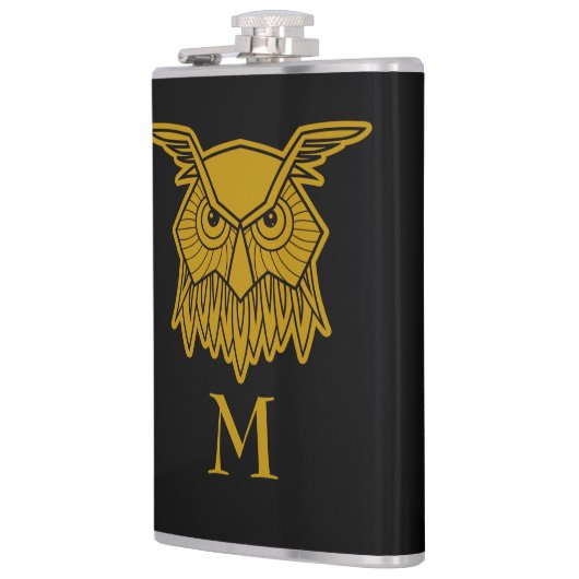 Elegante Gold Wise Owl Mit Monogramm Custom Flachmann (Links)