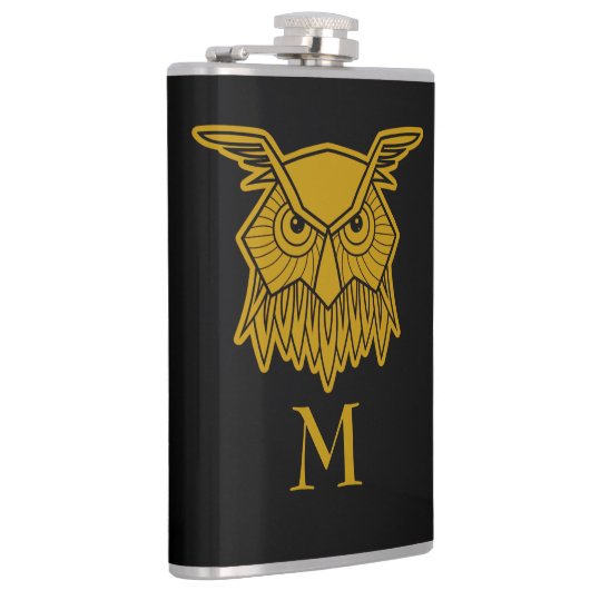 Elegante Gold Wise Owl Mit Monogramm Custom Flachmann (Rechts)