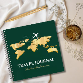 Elegante Gold World Map & Airplane, Travel Journal Notizblock