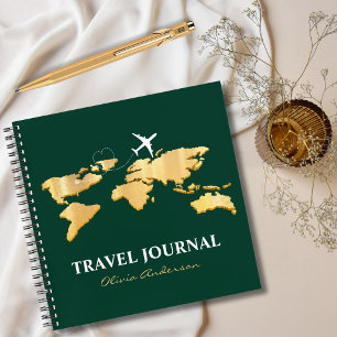 Elegante Gold World Map & Airplane, Travel Journal Notizblock