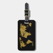 Elegante Gold World Map Custom Monogram Gepäckanhänger (Vorderseite vertikal)