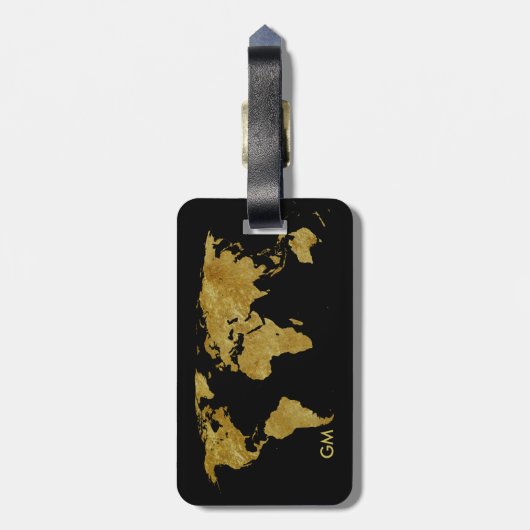 Elegante Gold World Map Custom Monogram Gepäckanhänger (Rückseite vertikal)