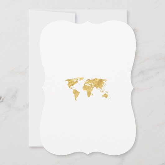 Elegante Gold World Map Hochzeit in Urlaubsort Einladung (Rückseite)
