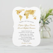 Elegante Gold World Map Hochzeit in Urlaubsort Einladung (Stehend Vorderseite)