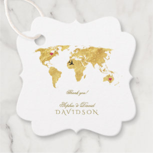 Elegante Gold World Map Hochzeit in Urlaubsort Geschenkanhänger