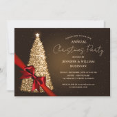 Elegante Gold Xmas Tree Ribbon Holiday Party Einladung (Vorderseite)