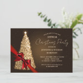 Elegante Gold Xmas Tree Ribbon Holiday Party Einladung (Stehend Vorderseite)