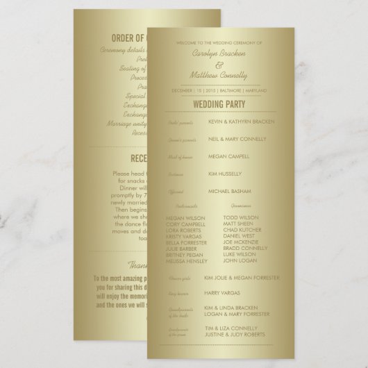 Elegante Gold Zeremonie Programm Rack Card (Vorne/Hinten)