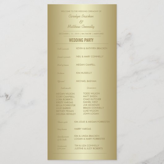 Elegante Gold Zeremonie Programm Rack Card (Vorderseite)