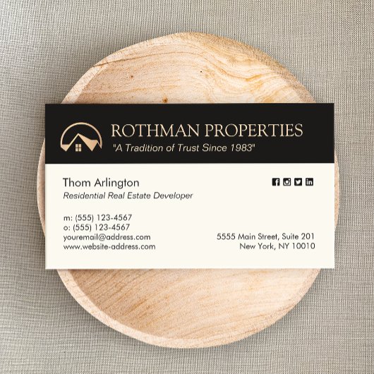 Elegante Gold Zuhause Logo Real Anwesen Developer Visitenkarte