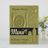Elegante Goldabendessen-Party Einladungen (Stehend Vorderseite)
