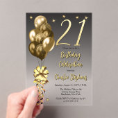 Elegante Goldballons im Black 21. Geburtstag Party Acryleinladungen (Insitu (Handheld))
