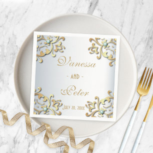 Elegante goldbarocke Grenze auf Silberhochzeit Serviette