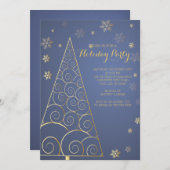 Elegante Goldbaum-WeihnachtsParty Einladung (Vorne/Hinten)