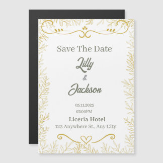 Elegante Goldblatt-Save-the-Date-Karte | Moderne H Magneteinladung