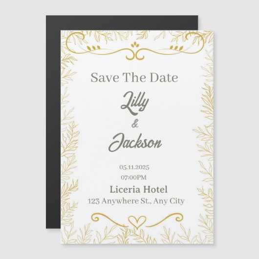 Elegante Goldblatt-Save-the-Date-Karte | Moderne H Magneteinladung (Vorne/Hinten)