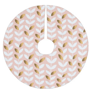 Elegante Goldblätter: Rosige Vintage. Polyester Weihnachtsbaumdecke