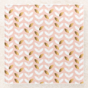 Elegante Goldblätter: Rosy Vintag. Glasuntersetzer