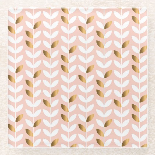 Elegante Goldblätter: Rosy Vintag. Glasuntersetzer (Vorderseite)