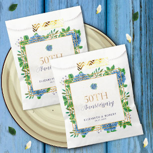 Elegante Goldblaue Hortensie 50. Jubiläumsfeier Geschenktütchen