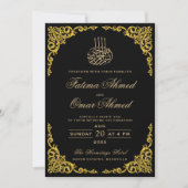 Elegante Goldbrasse Schwarz-Islamische Hochzeit Einladung (Vorderseite)