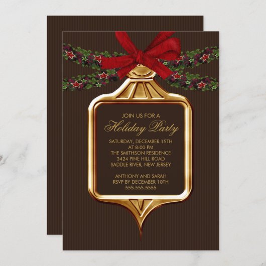 Elegante Goldbraun-Ornament Einladung (Vorne/Hinten)