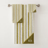 Elegante goldbraune Streifen Modern Mit Monogramm Badhandtuch Set (Insitu)