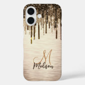 Elegante goldbraune Tropfen Glitzer Monogramm Case (Rückseite)