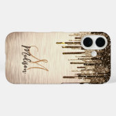Elegante goldbraune Tropfen Glitzer Monogramm Case (Rückseite (Horizontal))