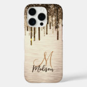 Elegante goldbraune Tropfen Glitzer Monogramm Case-Mate iPhone Hülle (Rückseite)