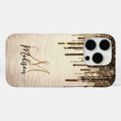 Elegante goldbraune Tropfen Glitzer Monogramm Case-Mate iPhone Hülle (Rückseite (Horizontal))
