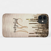 Elegante goldbraune Tropfen Glitzer Monogramm Case-Mate iPhone Hülle (Rückseite (Horizontal))