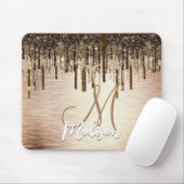 Elegante goldbraune Tropfen Glitzer Monogramm Mousepad (Mit Mouse)