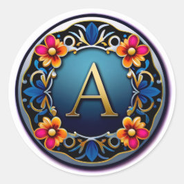 Elegante Goldbuchstabe A Medaille mit floralem Kra Runder Aufkleber