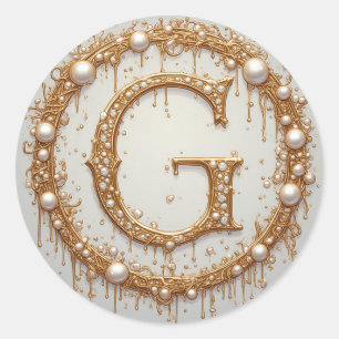 Elegante Goldbuchstabe G Perlen-Akzente-Geschenkid Runder Aufkleber