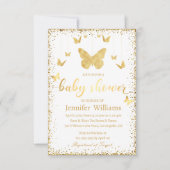 Elegante Goldbutterfliege luxuriöse Babydusche Einladung (Vorderseite)
