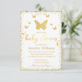 Elegante Goldbutterfliege luxuriöse Babydusche Einladung (Stehend Vorderseite)