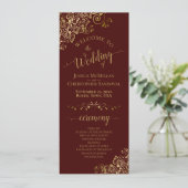 Elegante Goldcurls auf Auburn Brown Wedding Programm (Stehend Vorderseite)