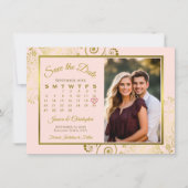 Elegante Goldcurls auf Rosa Foto Hochzeit Save The Date (Vorderseite)