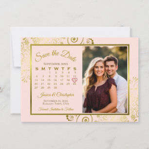 Elegante Goldcurls auf Rosa Foto Hochzeit Save The Date