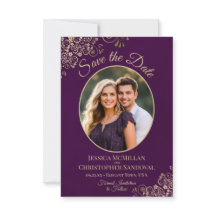 Elegante Goldcurls Oval Foto Plum Lila Hochzeit