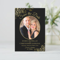 Elegante Goldcurls Oval Foto Schwarze Hochzeit