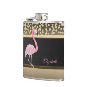 Elegante Golddiamanten, rosa Flamingo-Personalisie Flachmann (Links)