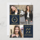 Elegante Golden 3 FOTO Graduierungsparty Einladung (Vorderseite)