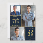 Elegante Golden 3 FOTO Nursing Graduation Party Einladung (Vorderseite)