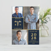 Elegante Golden 3 FOTO Nursing Graduation Party Einladung (Stehend Vorderseite)