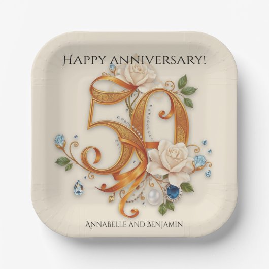 Elegante Golden 50 Jahre Jubiläumsfeier Pappteller (Vorderseite)