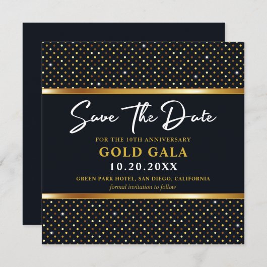 Elegante Golden and Deep Navy Gala Save the Date (Vorne/Hinten)